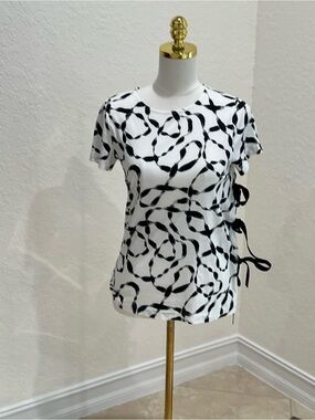 Helmut Lang Ribbon Print Side Tie Tee XS
